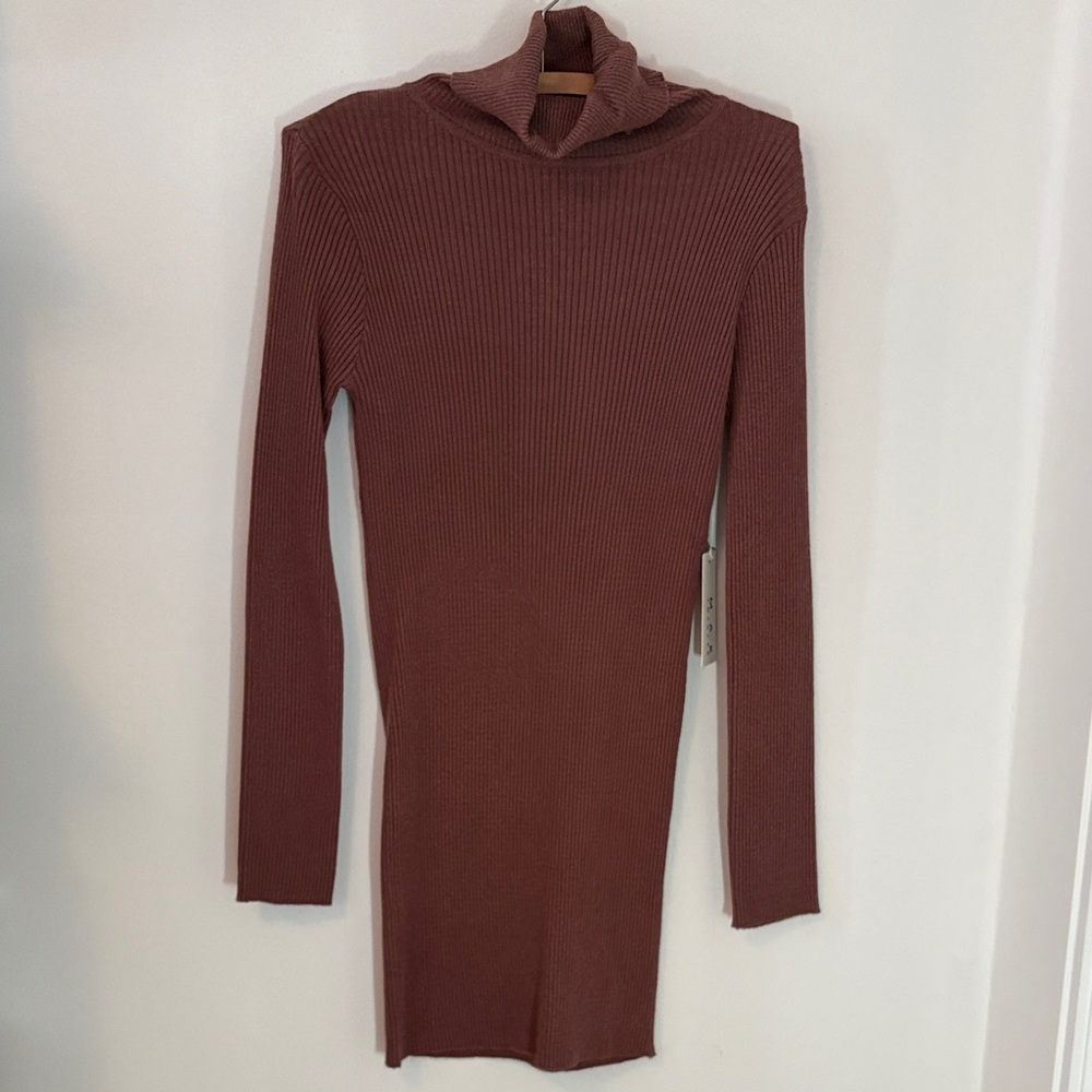 Ribbed Long-Sleeve Turtleneck Dress